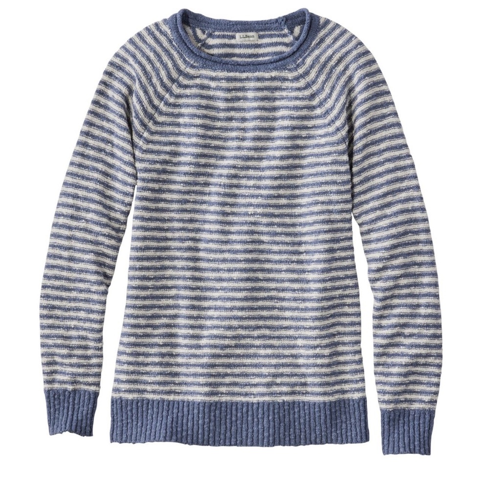 L.L. Bean Indigo Cotton Slub Rollneck Stripe Pullover Sweater. Women's Size: XL. - Picture 2 of 9
